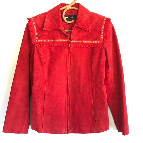 Vintage Western Red Leather Jacket Washable Medium - Picture 1 of 8